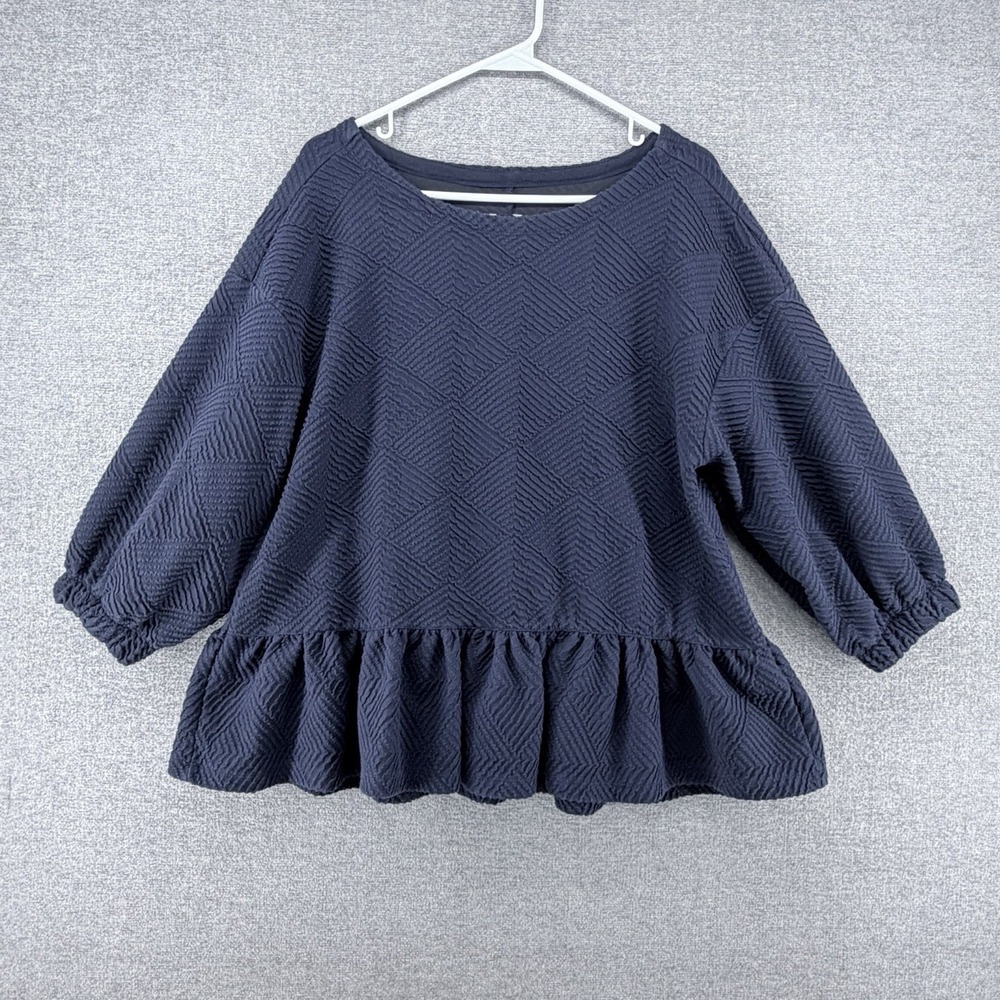 Maeve Mikayla Peplum Anthropologie Top Women Size Medium Blue 3/4 Sleeve Casual